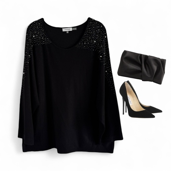 Calvin Klein Sweaters - CALVIN KLEIN BLACK JEWELED PEARL PULLOVER KNIT TOP SWEATER SZ XL